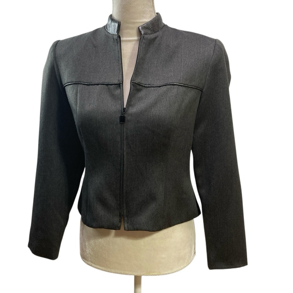 NWT Donna Ricco New York Blazer Dark Gray 6P Fully Lined Women's Monk Zip Front